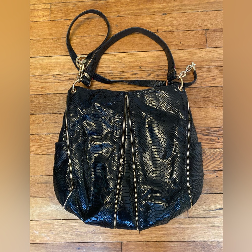 MICHAEL KORS Newman Python Style Crossbody Hobo in Black - Picture 2 of 9